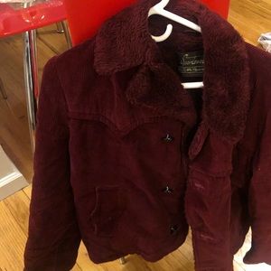 Faux Fur Collar Burgundy Corduroy Jacket